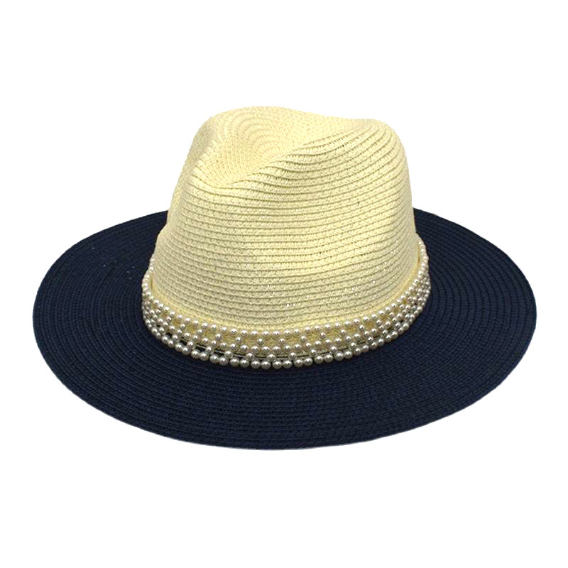 Summer Fashion Women's Straw Hat Classic Style Pearl Accessories Top Hat Foreign Trade Beach Hat Sun Protection Sun Hat Sun Hat