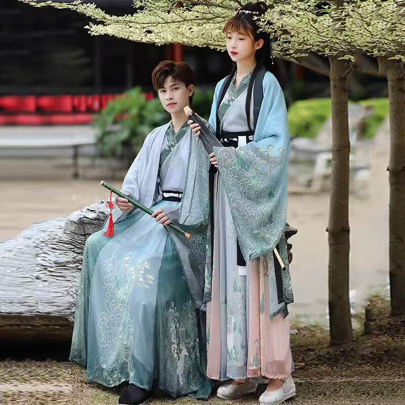 晋制汉服男女情侣款魏晋风交领中国风春秋季襦裙飘逸新款三件套装