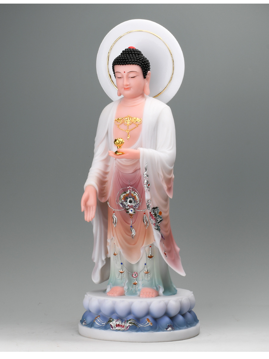 合成汉白玉佛像家用19寸西方三圣佛像神像观音像阿弥陀佛摆件古彩