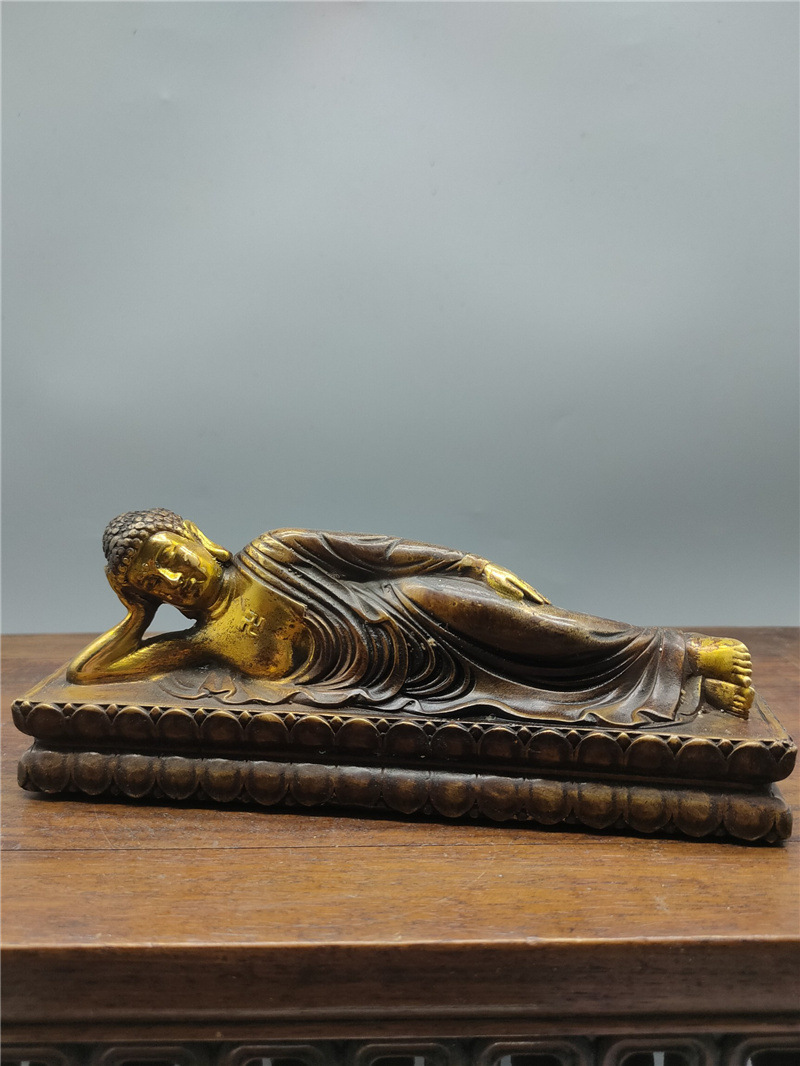 批发收藏杂件仿古做旧铜器工艺品黄铜睡佛卧佛躺佛黄铜鎏金摆件