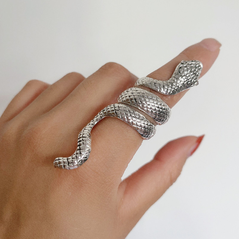 跨境戒指 欧美朋克风蛇形蛇纹指环戒指 复古蛇戒指金色银色ring