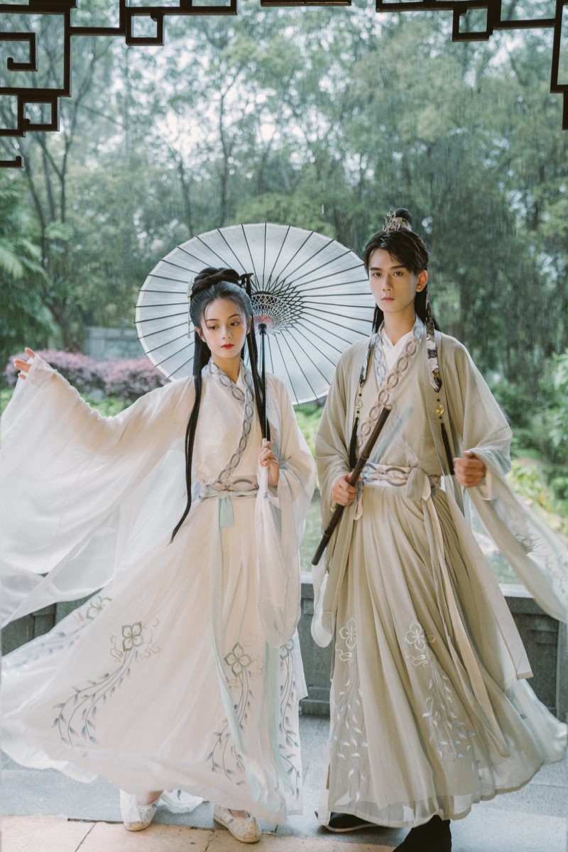 清梳韶华汉服情侣款魏晋风交领齐腰绣花四件套古风男女装春秋