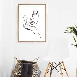 一笔画现代简约抽象人脸线条装饰画芯卧室黑白速写挂画极简艺术画