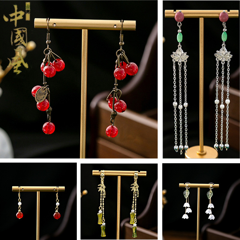 New Chinese Style Imitation Jade Drop Oil Beaded Earrings Chinese Style Butterfly Drop Tassel Earrings Simple Han Chinese Clothing Accessories Women