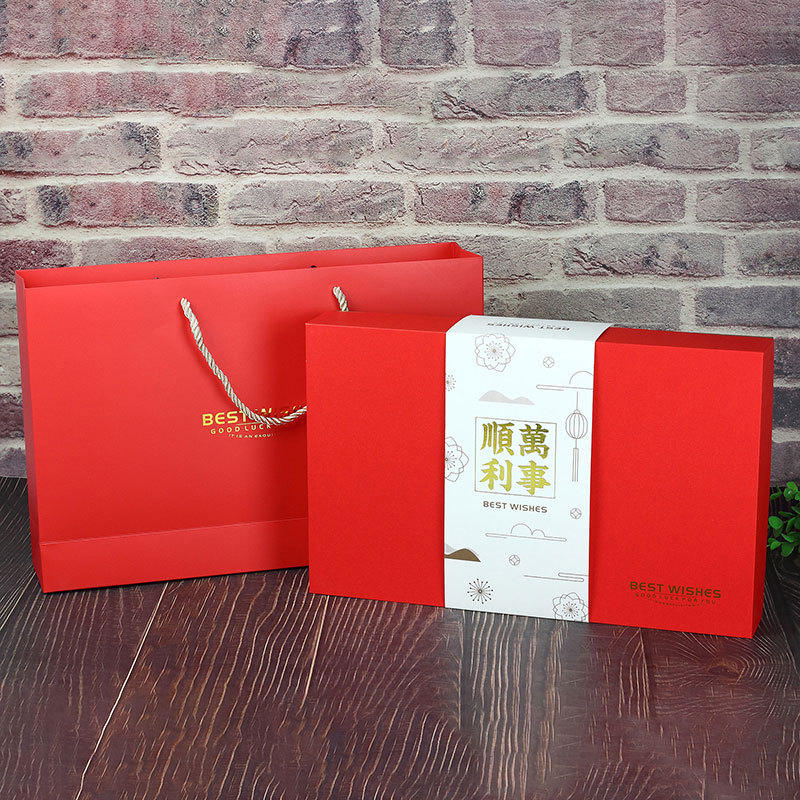 伴手礼盒bestwishes红色硬盒配财源滚滚封套腰封含手提袋