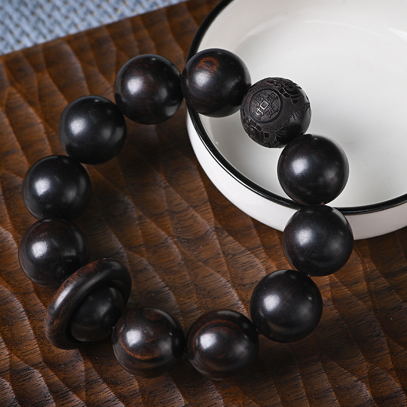 黑檀木雕刻佛珠2.0跑环手串招财进宝转运檀香木情侣文玩饰品男女