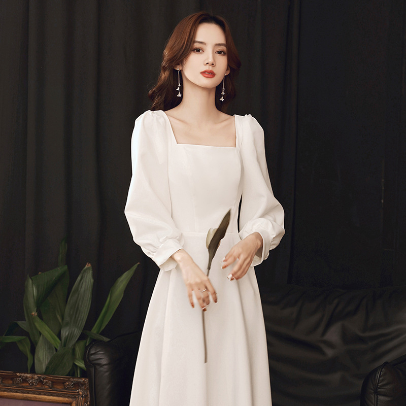 白色晚礼服订婚连衣裙参加婚礼女装气质轻奢小众宴会平时可穿