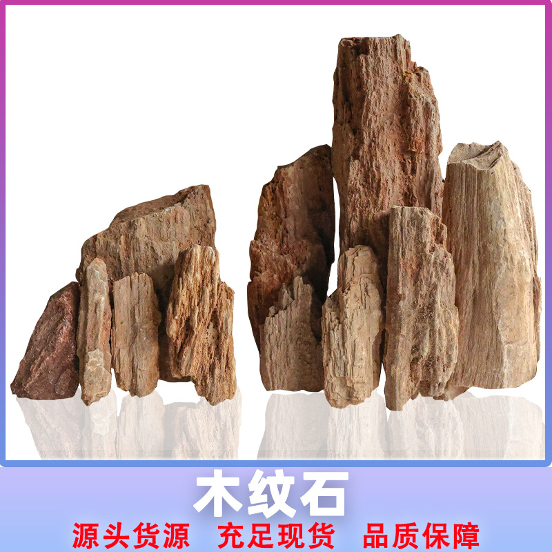 缅甸黄金木纹石木化石批发 水族鱼缸造景装饰真石头 水陆缸竖条石