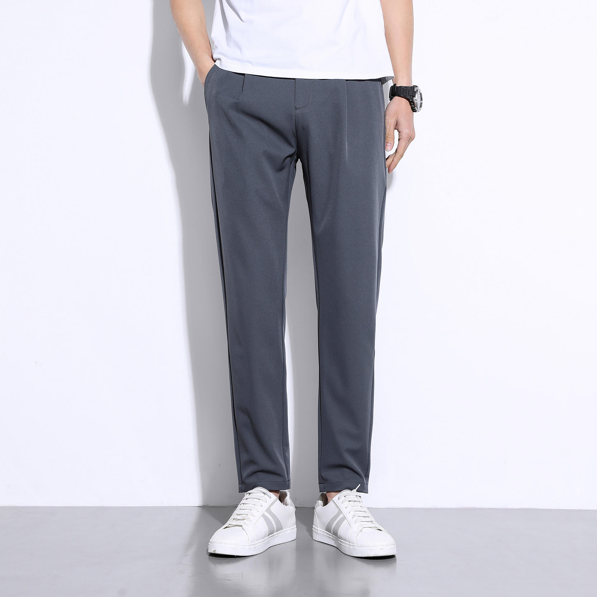 裤子男夏季薄款2022新款休闲长裤潮牌工装宽松冰丝裤九分运动男裤