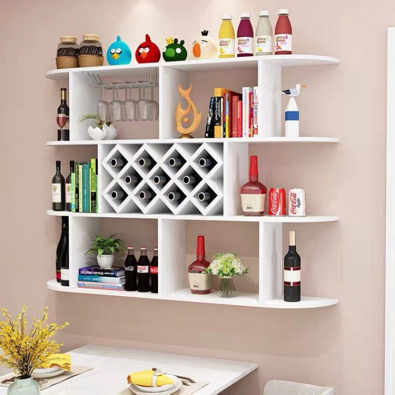 壁挂酒柜酒架简约现代墙上置物架家用餐厅红酒架悬挂式菱形格子