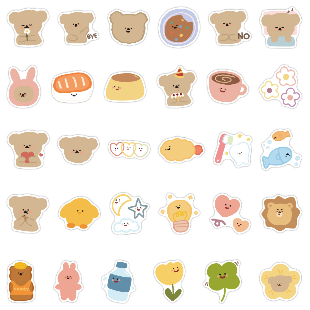 60张卡通ins少女心可爱小熊表情贴画电瓶车行李箱笔记本手账贴纸