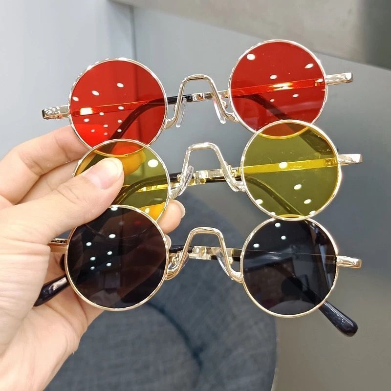 新款时尚复古圆形嘻哈太子镜抖音网红同款墨镜带链条时尚太阳眼镜