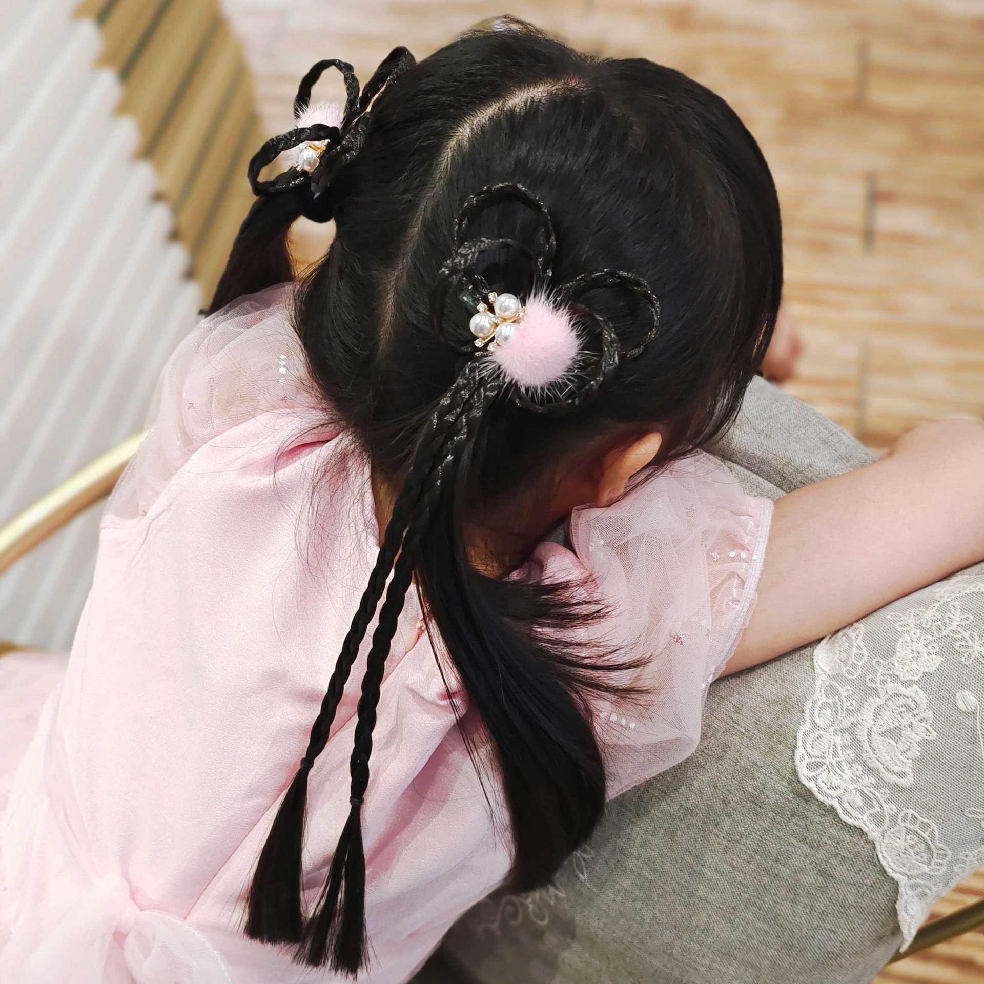 儿童古风假发辫子对夹蝴蝶造形手工艺编发头饰宝宝麻花辫顶夹发饰