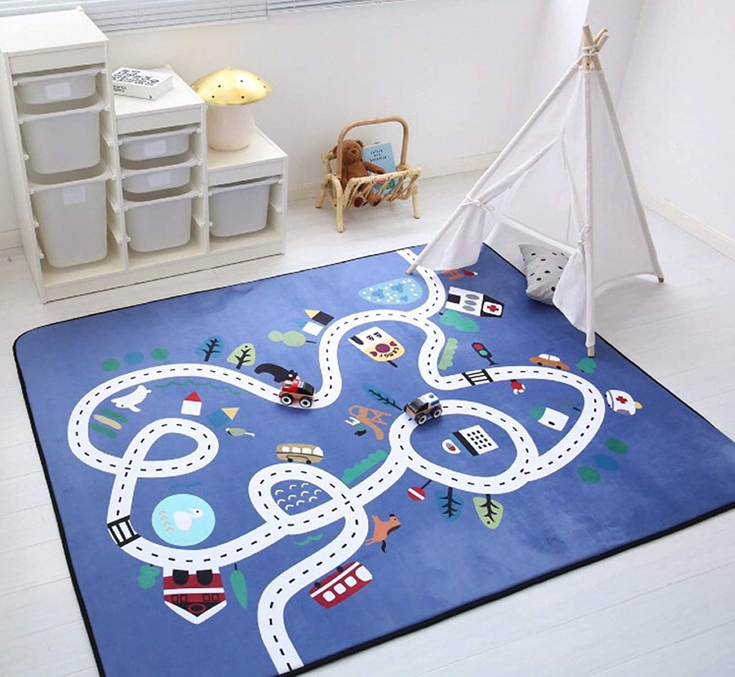 INS Flannel Cute Cartoon Household Children's Educational Game Blanket Crawling Non-Slip Game Mat Machine Washable