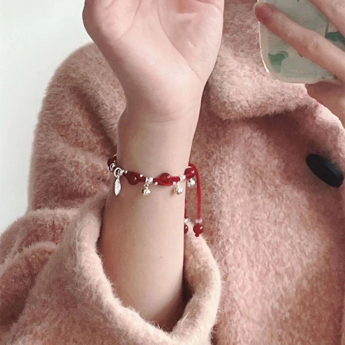 Miao' S Girl Bracelet Safe Girl Red Rope Blessing Card Bell Carrying Strap Girlfriends' Gift New Year Gift Sweet