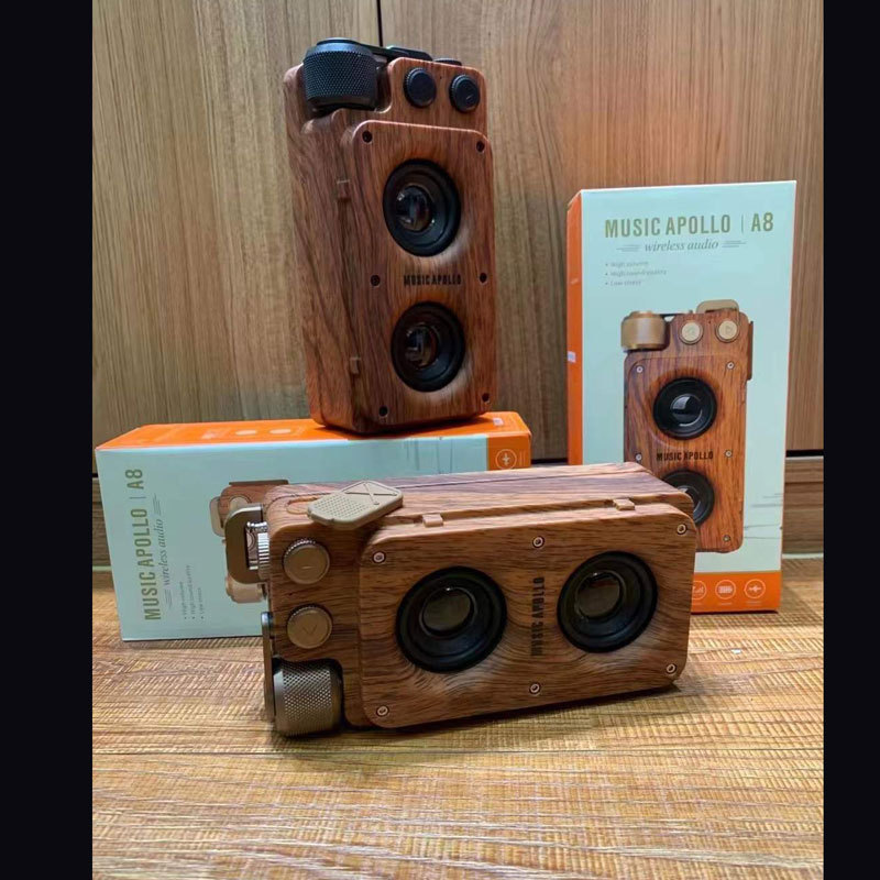 New Cross-Border E-Commerce A8 Retro Bluetooth Audio Multi-Function Wireless Dual Speaker FM Radio Wood Grain Mini Speaker