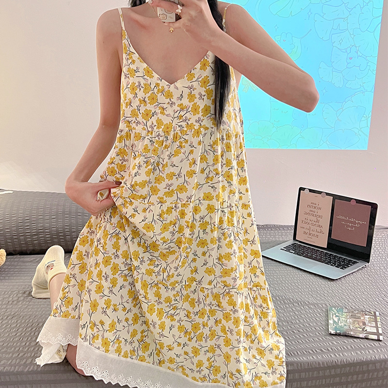 Women's Cotton Nightdress Summer Thin Sexy Rayon Slip Dress Japanese Style Court Style Pajamas Homewear