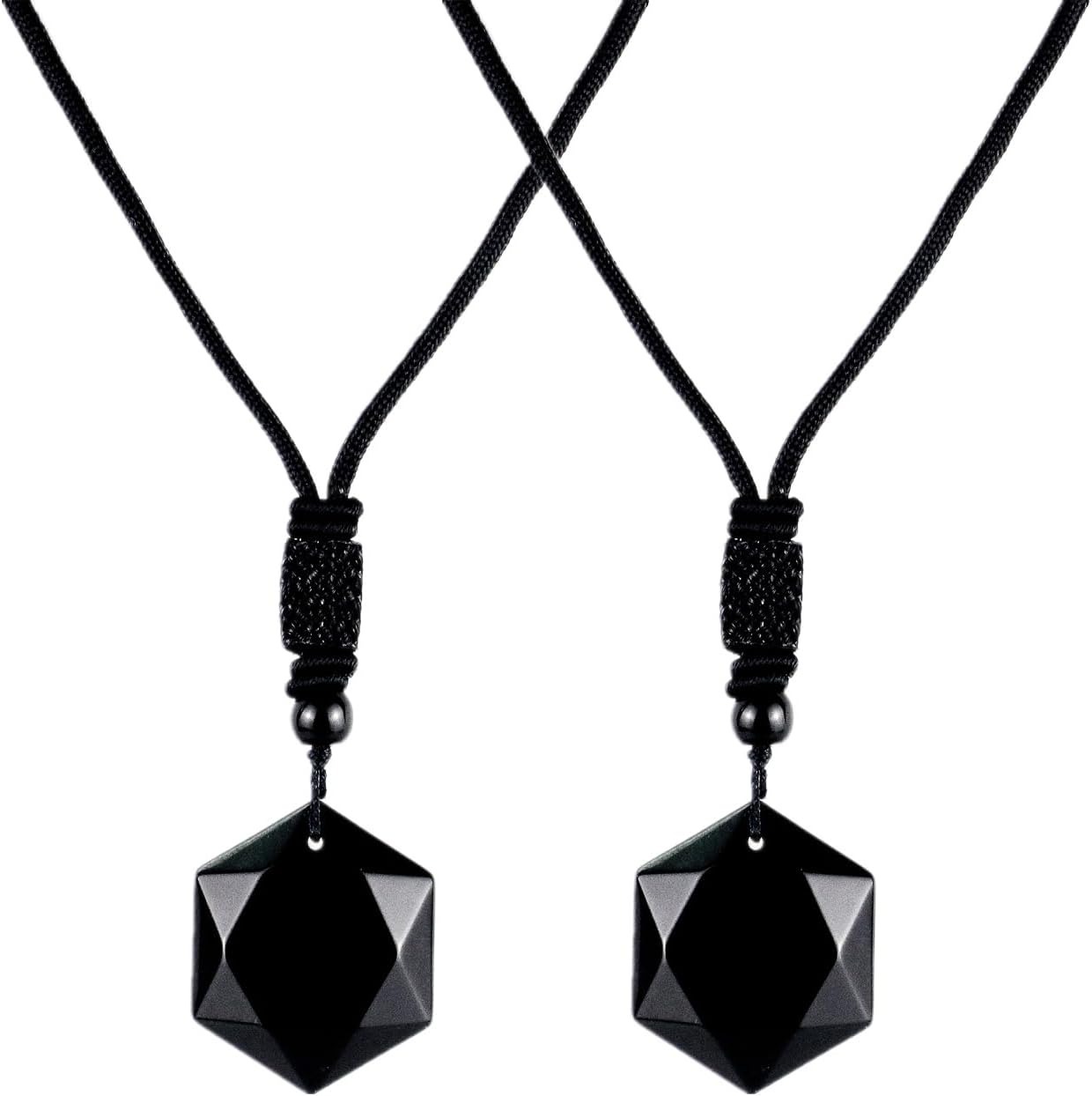 跨境货源 灵摆能量石吊坠 黑曜石六芒星项链创意毛衣链饰品 现货