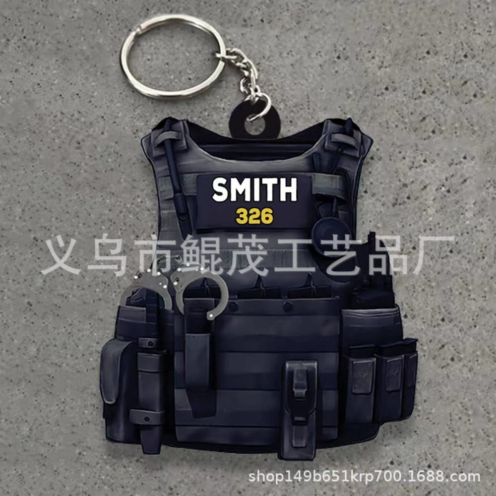 Amazon New Product Creative Police Uniform Acrylic Flat Pendant Keychain Backpack Accessories Pendant