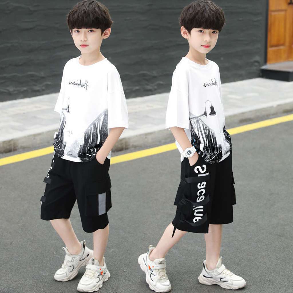 儿童装男童夏装套装2021新款中大童男孩短袖夏季洋帅气韩版潮12岁