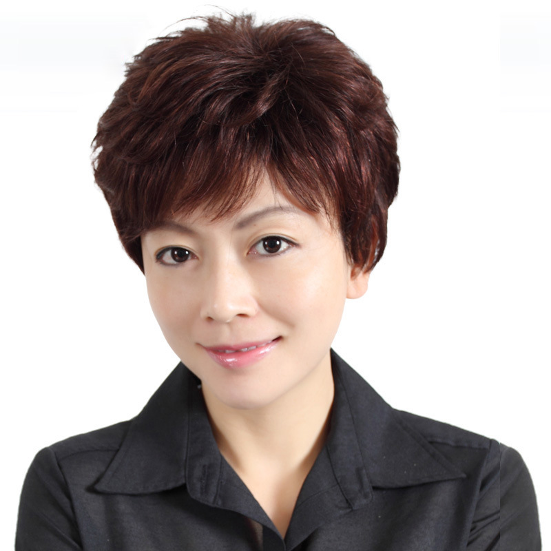 假发女短发卷发真发发套全真人发丝中老年气质妈妈发型自然蓬松款