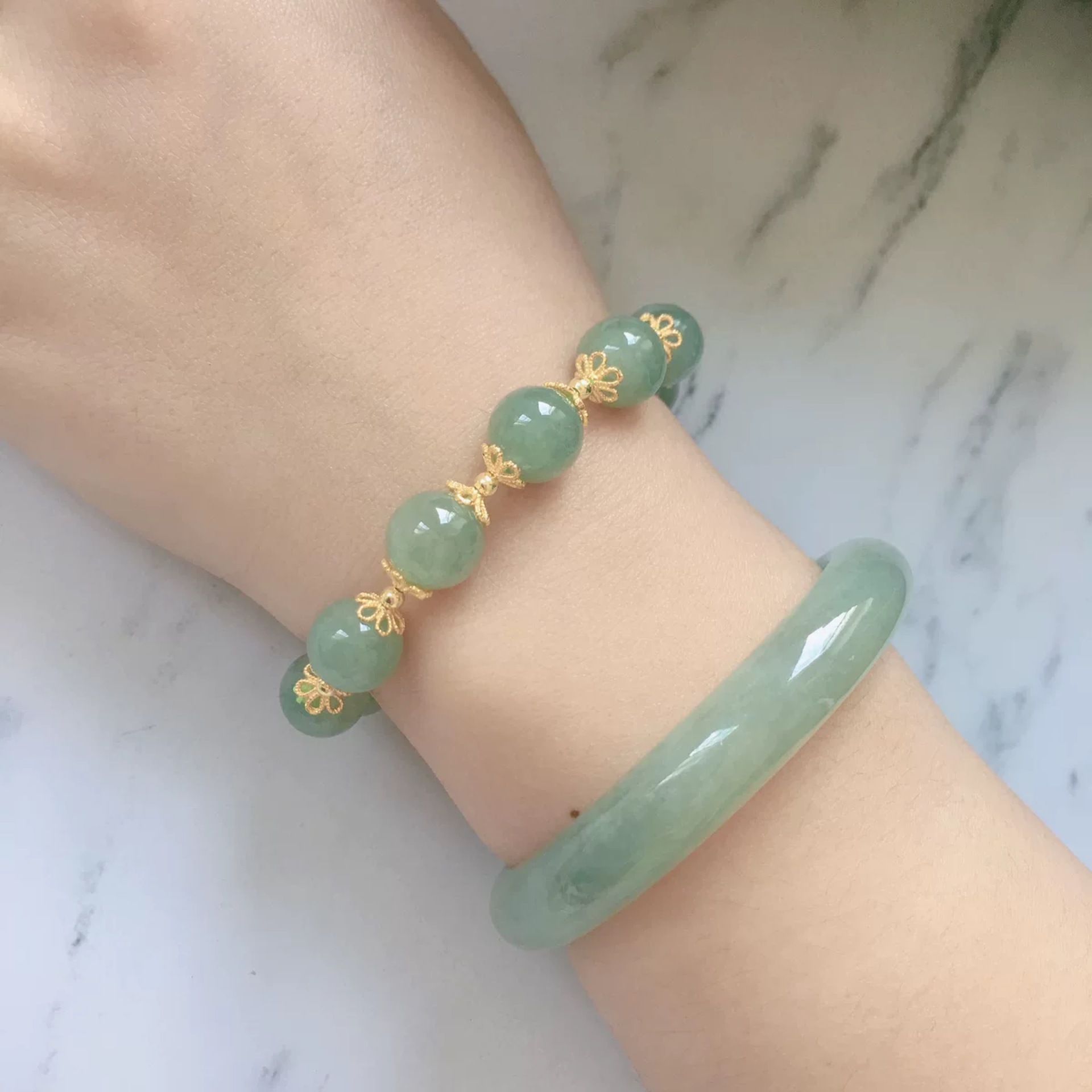 天然翡翠缅甸a货玉珠子手链转运手串送妈妈珠宝首饰女母亲节礼物