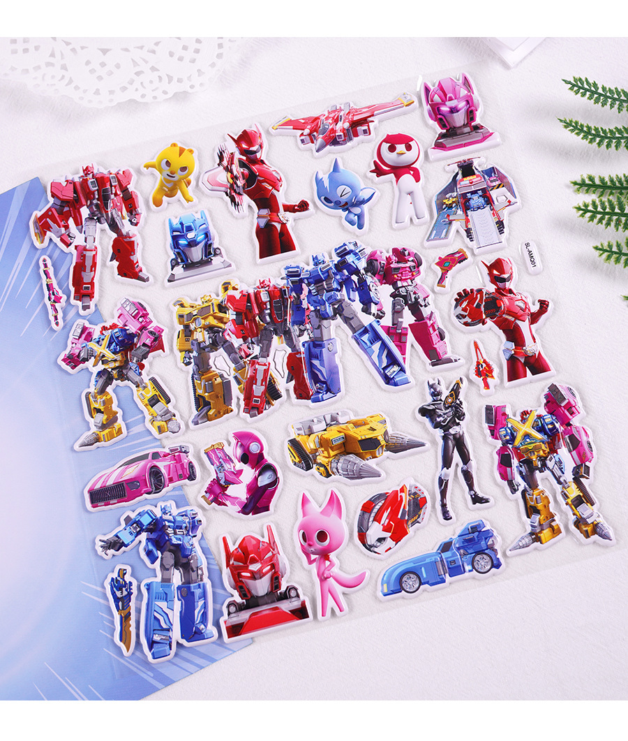 批发大号儿童泡泡贴正版迷你特工队超级恐龙力量双层立体贴画男孩