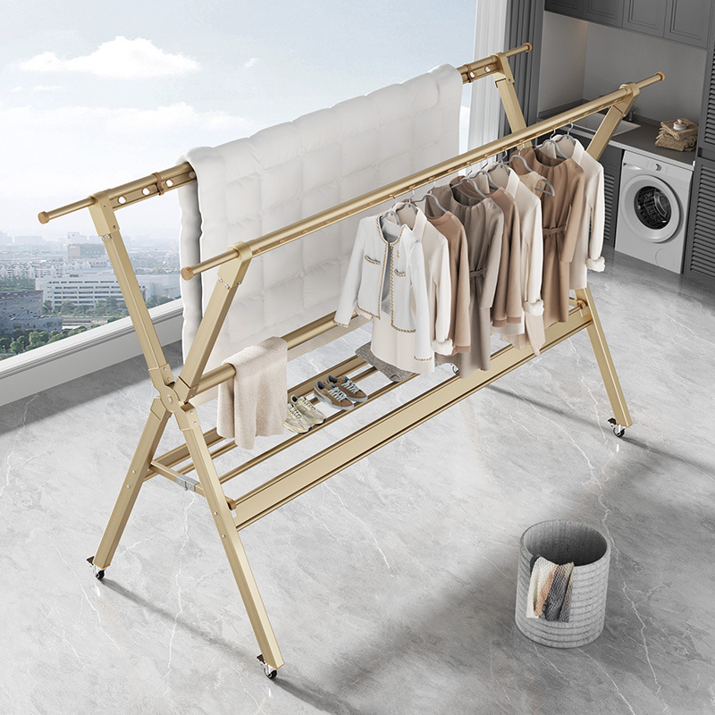 晾衣架落地折叠室内阳台家用凉衣杆室外移动晒被子伸缩晒衣架