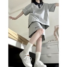 vintage休闲运动套装女夏季学生韩版宽松短袖T恤五分裤跑步两件僔