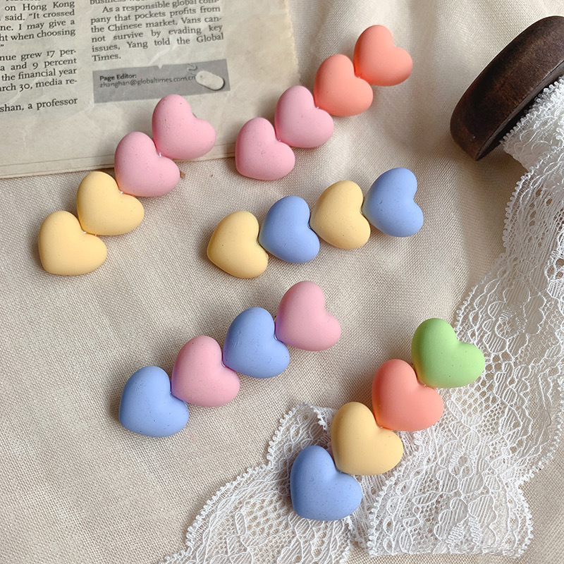 粉嫩少女马卡龙色系爱心发夹简约刘海夹鸭嘴夹桃心发饰品可爱边夹