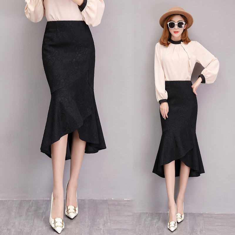 秋冬新款蕾丝包臀半身裙包裙修身显瘦时髦高腰长款一步裙中长裙女