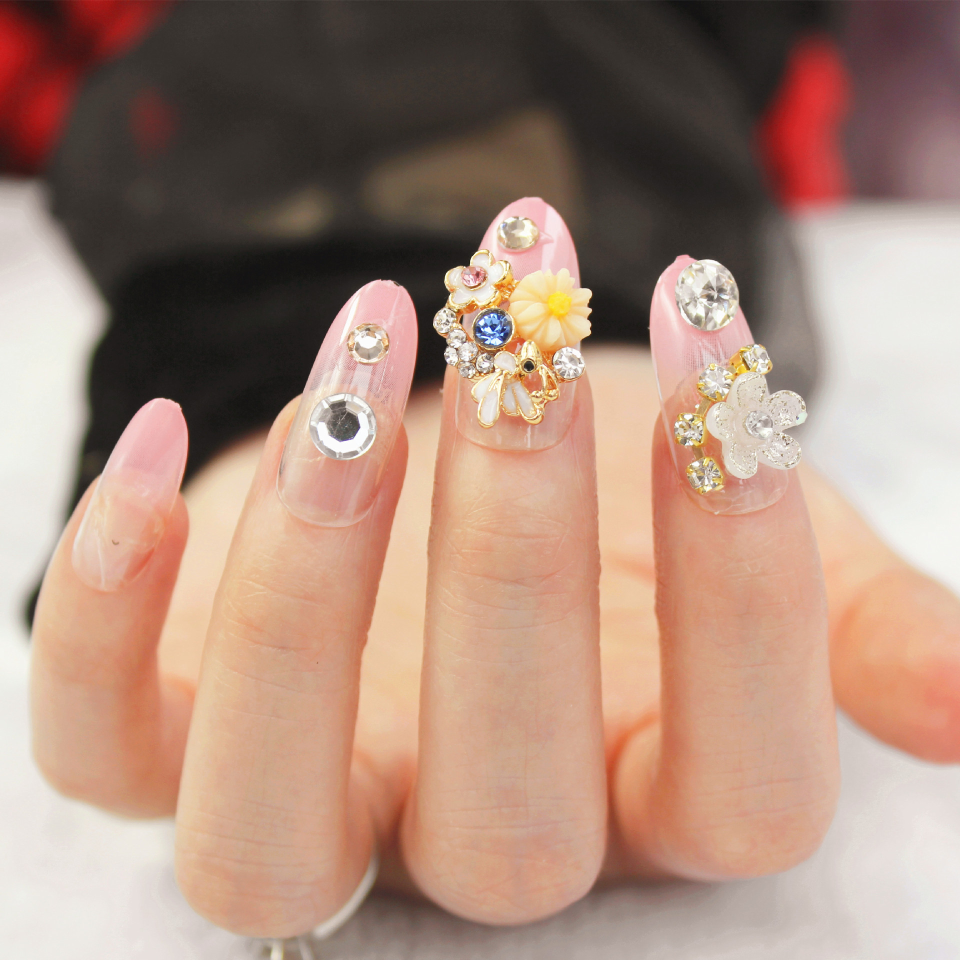 影楼新娘美甲成品假指甲气质粉长款美甲贴穿戴拆卸press on nails