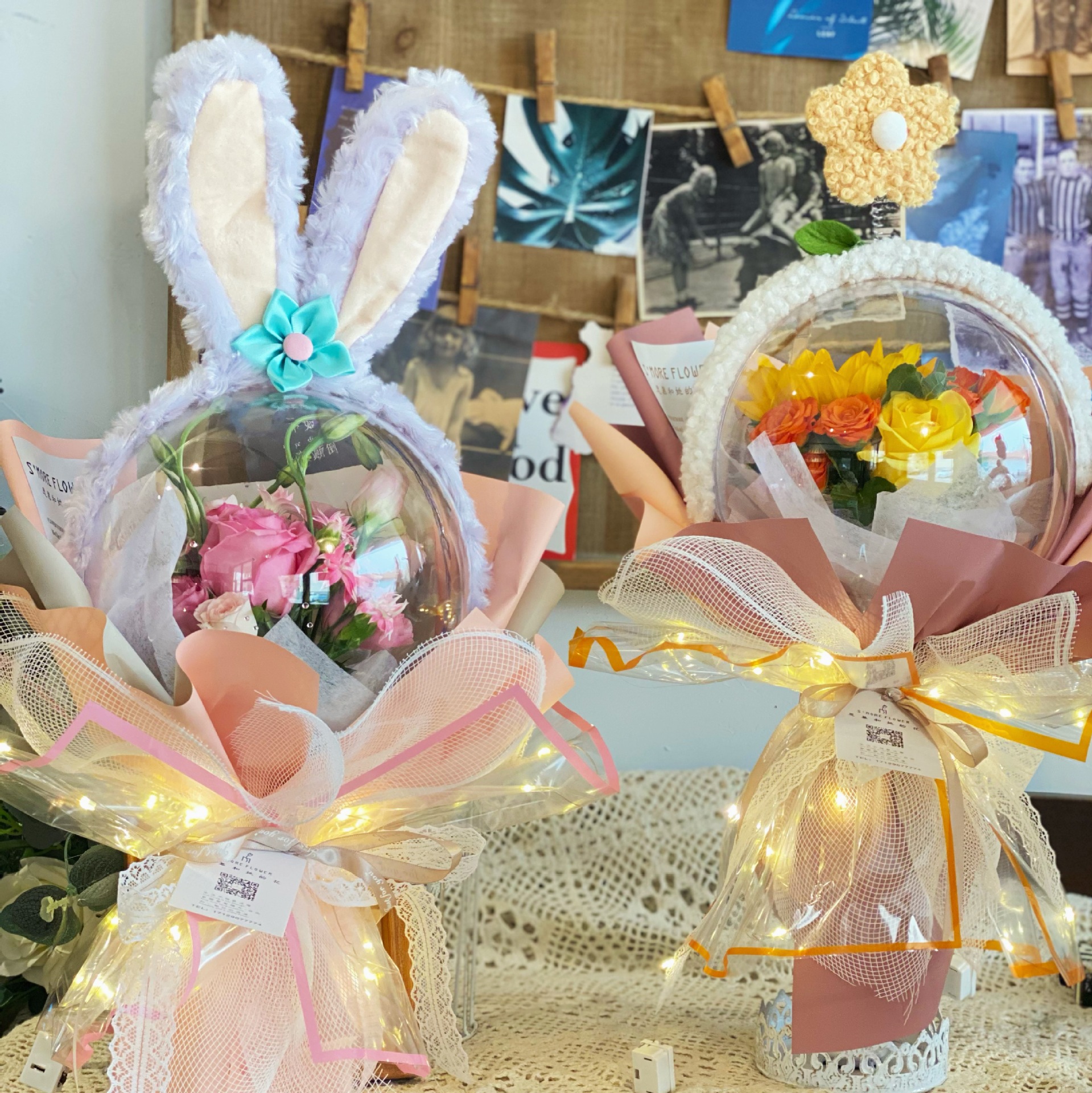 亚克力波波球玫瑰花束甜蜜泡泡球母亲节圆形花盒透明鲜花包装盒