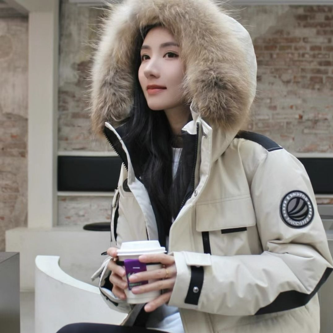 易烊千玺同款真毛领羽绒服男女新款派克户外工装极寒