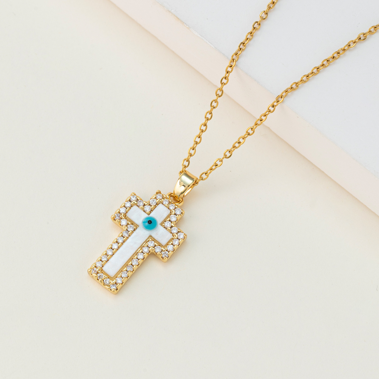 Cross-Border European and American New Arrival Hot Sale Evil Eye Pendant Necklace Turkey Zircon Blue Eye Stainless Steel Ornament