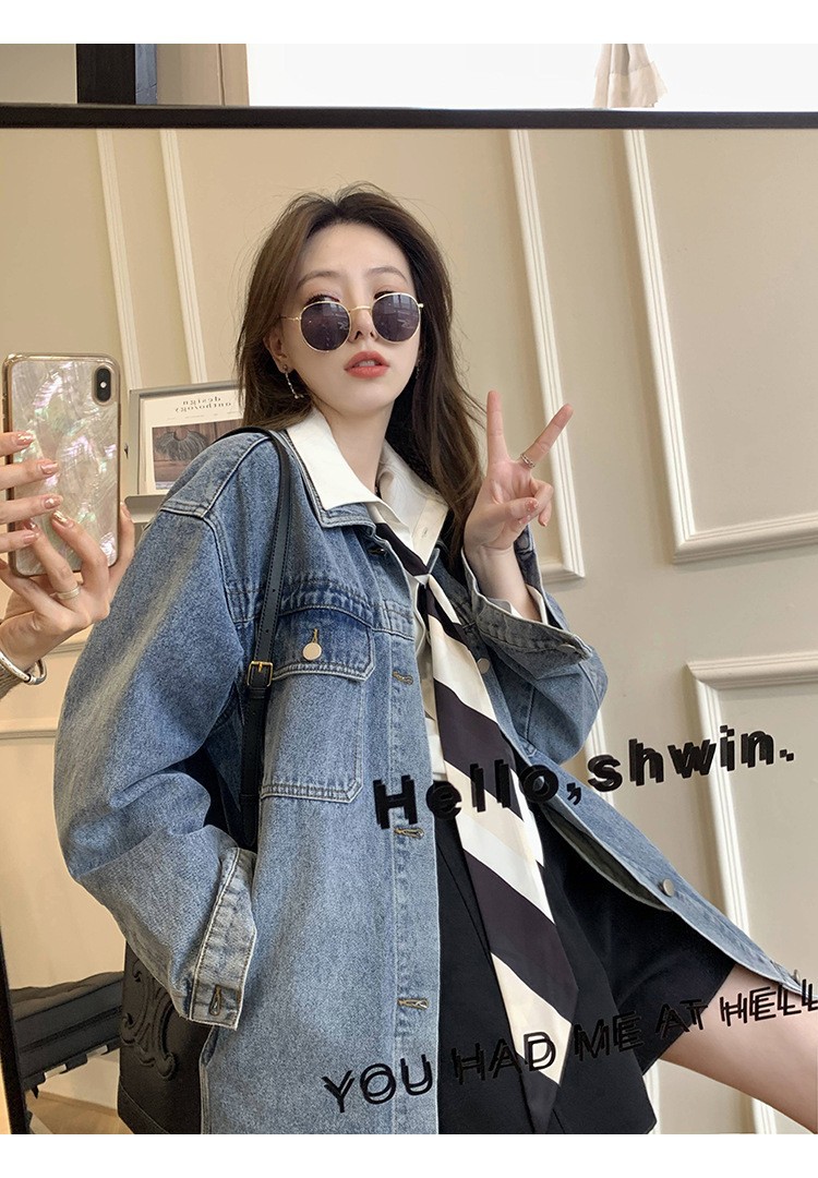 夏诗文 街区牛仔 韩版做旧牛仔外套女春新款宽松复古气质夹克上衣