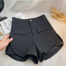 假口袋高腰黑色休闲短裤女夏季2024年新款韩版显瘦百搭西装阔腿裤