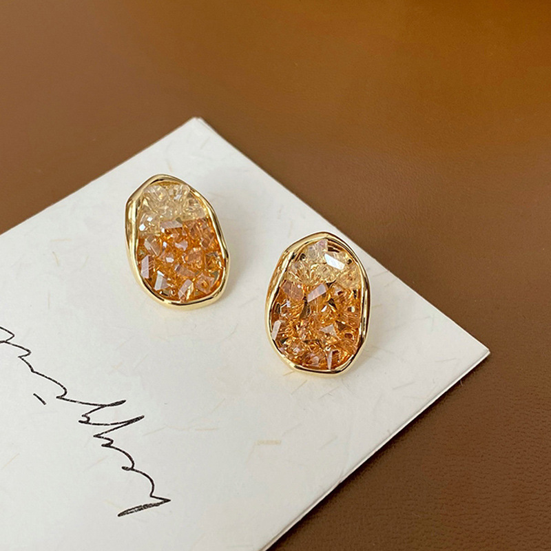 Orange Crystal Stud Earrings for Women Light Luxury Minority Design Temperament 2023 New Trendy Earrings