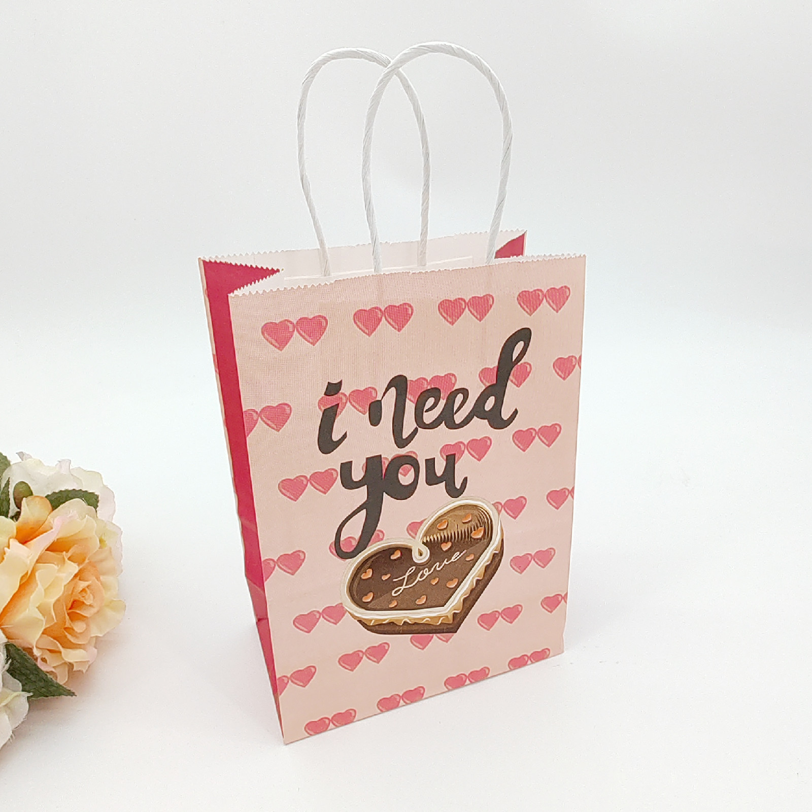 情人节生日礼物袋子手提包装纸袋牛皮纸印花成品糖果点心包装袋