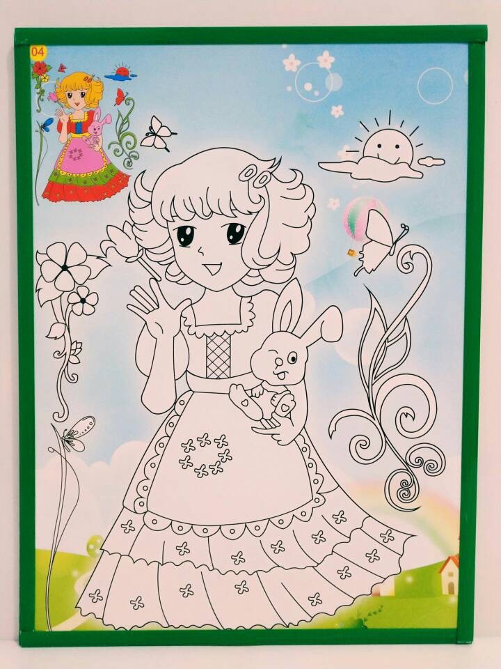 批发夜市地摊彩底涂鸦画儿童大号30*40带框水彩画填