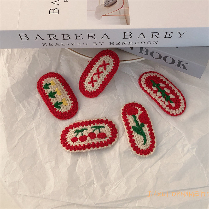 red wool flower hairpin female cute forehead broken hair side bangs clip sweet hairpin bb clip headdress