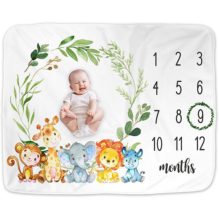 婴儿里程碑月份数字拍照毯 法兰绒盖毯抱毯空调毯 宝宝摄影背景毯