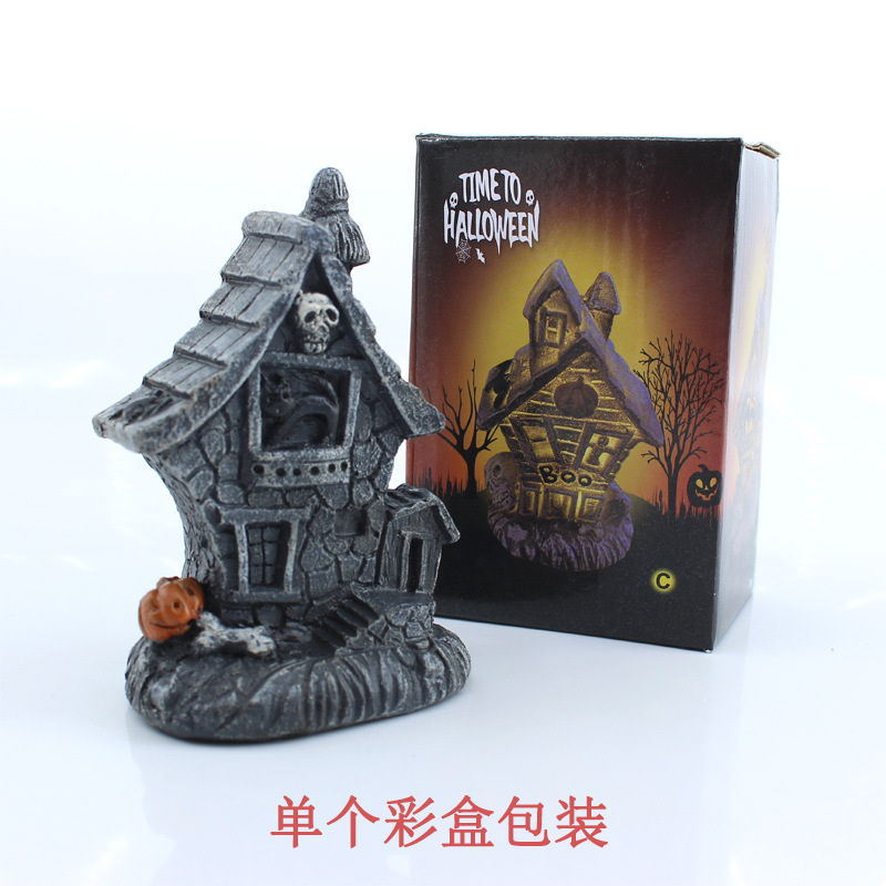 2021 New Halloween Gift Small Haunted House Desktop Lamp Resin Halloween Decorations Glowing Night Lights Ornaments