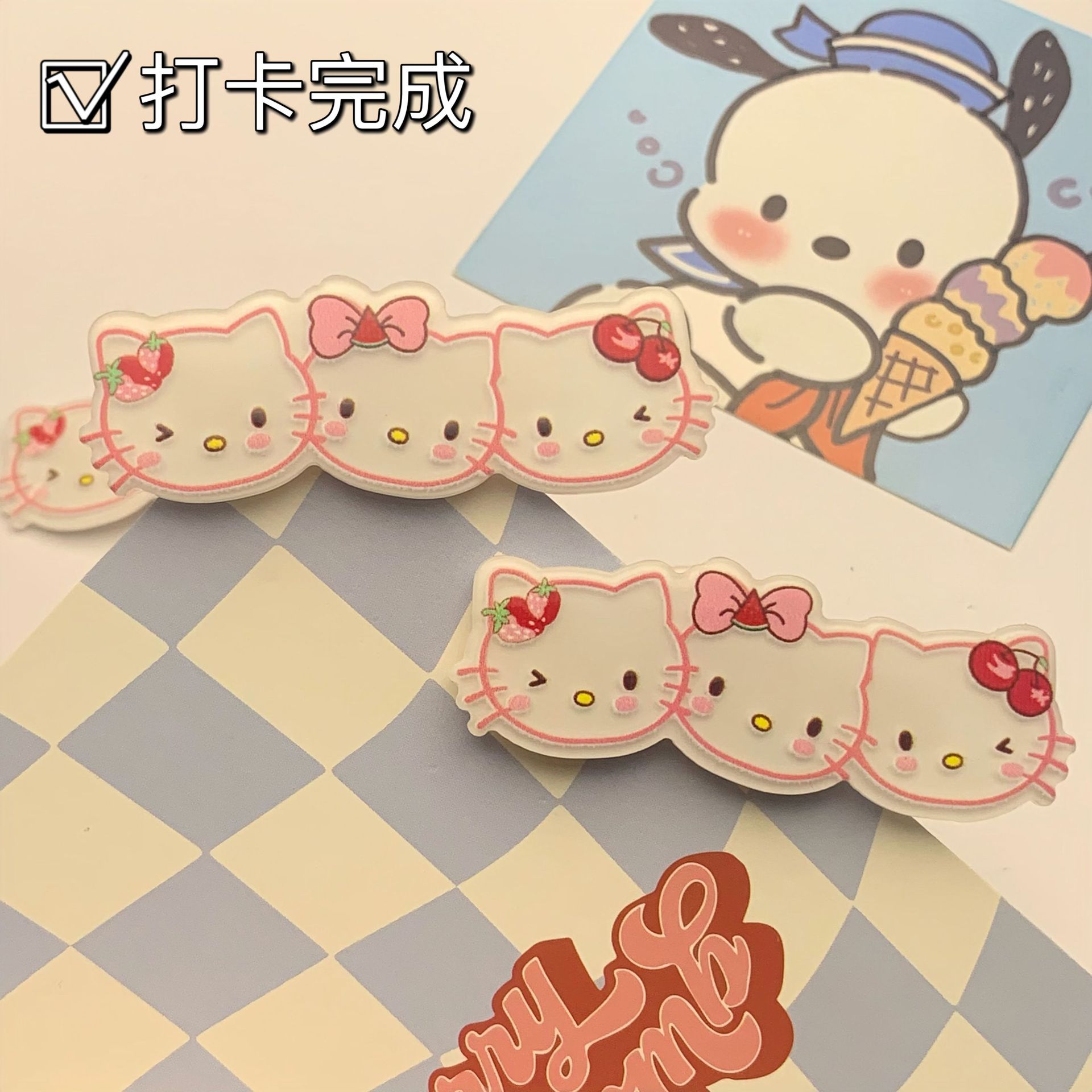 Sanrio Sanlian Kitty Pink Barrettes Cute Girl Heart Liuhai Hari Side Clip Sweet Hair Pin Headdress Clip