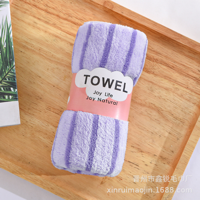 Factory in Stock Coral Fleece Towel Thickened Absorbent One Piece Dropshipping Striped Towel Five Pack Present Towel Wholesale