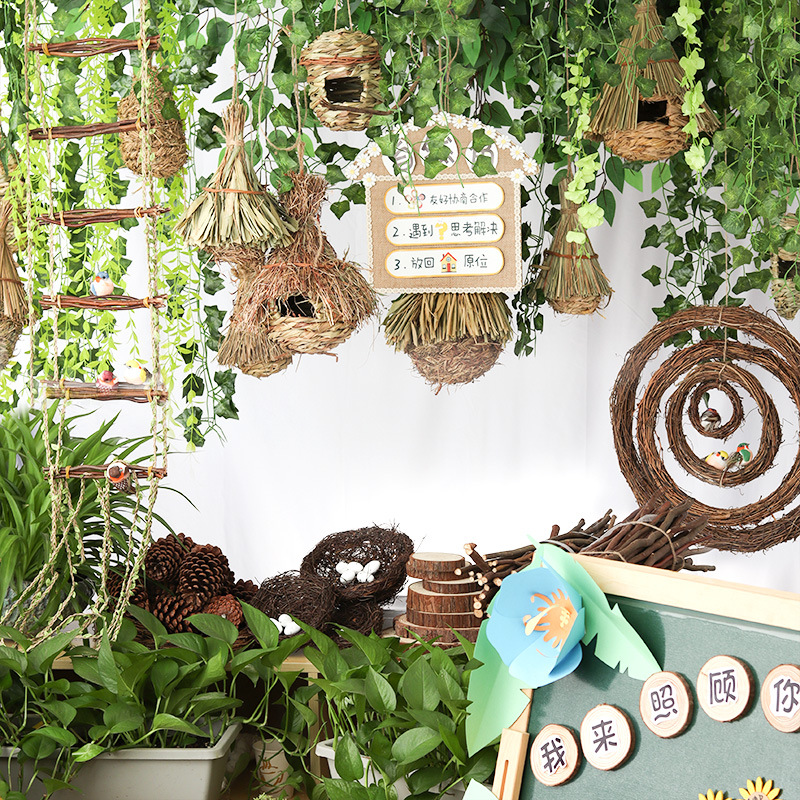 植物角自然角草编鸟巢鸟窝件幼儿园环境布置材料装饰环创吊饰挂饰