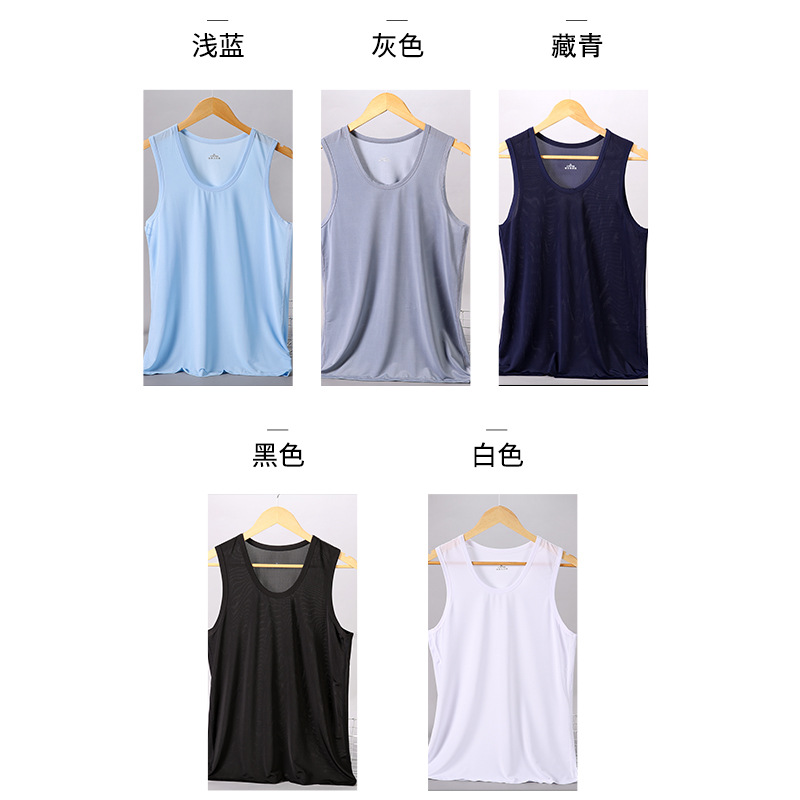 Summer Mesh Waistcoat Quick-Drying Ice Silk Sleeveless T-shirt Men's Sports Fitness Vest Waistcoat Large Size Loose Half Sleeve