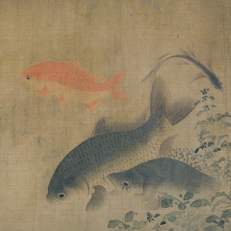 北宋刘寀落花游鱼图卷百鱼图花鸟画仿古国画名画复制品长卷字画