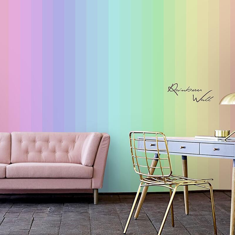网红自拍馆直播间背景马卡龙渐变彩虹墙纸儿童房艺术教室装修壁纸