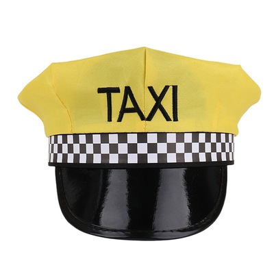 新品黄色制服帽刺绣taxi出租车司机帽节日道具舞台表演八角大盖帽